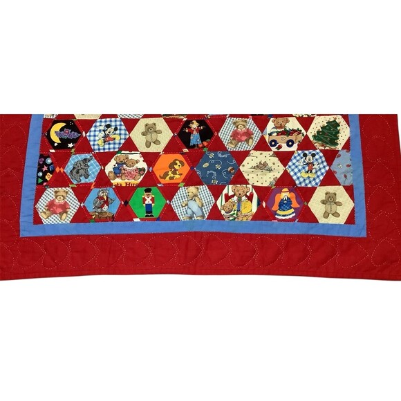 VTG Hand Quilted Mickey Mouse & Teddy Bears Patchwork Baby Nursery Quilt Blanket - Picture 3 of 6